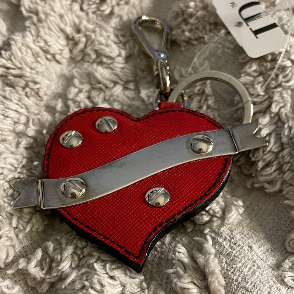 Prada Red Heart Studded Keychain Key & Card Holder